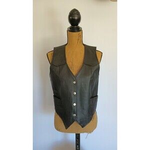 Bikers Club Women's Black Leather Vest Size L Flaw On Pocket/Dimple On Front